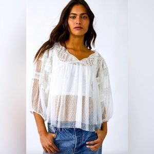 FREE PEOPLE True Candy Tunic Tulle Lace Top‎ size S